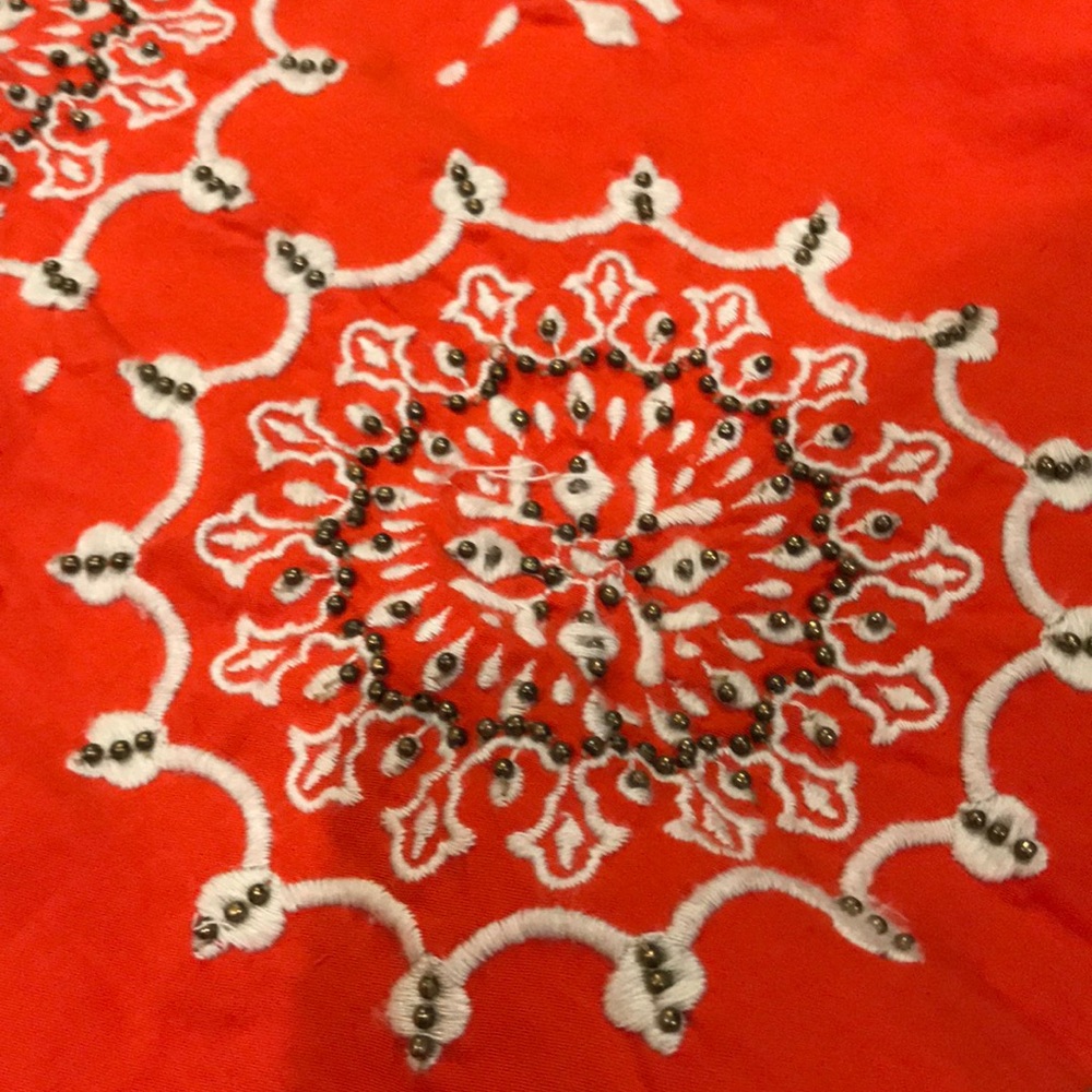 Anthropologie Red A-Line Skirt with Cream Embroidery - Picture 3 of 7